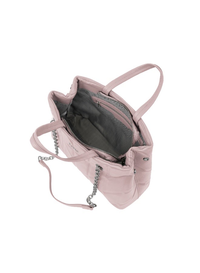 فوسكا شنطة Foska كتف نسائية جلد ناعم – تصميم أنيق بخطوط عمودية لون وردي فاتح (بينك) – مقاس 33x24 سم - Image 5