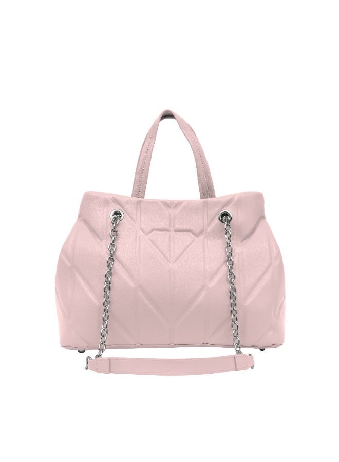 فوسكا شنطة Foska كتف نسائية جلد ناعم – تصميم أنيق بخطوط عمودية لون وردي فاتح (بينك) – مقاس 33x24 سم - Image 4