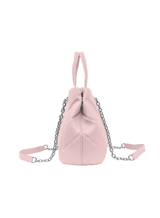 فوسكا شنطة Foska كتف نسائية جلد ناعم – تصميم أنيق بخطوط عمودية لون وردي فاتح (بينك) – مقاس 33x24 سم - Image 3