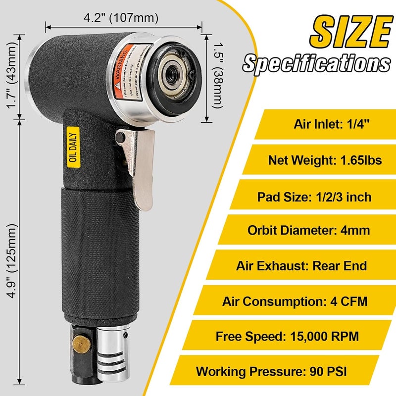 SI FANG 2'' 3'' Mini Orbital Air Sander High Speed Random Orbital Sander Detail Sanders for Auto Body Work, Latest Stable Version - Image 2