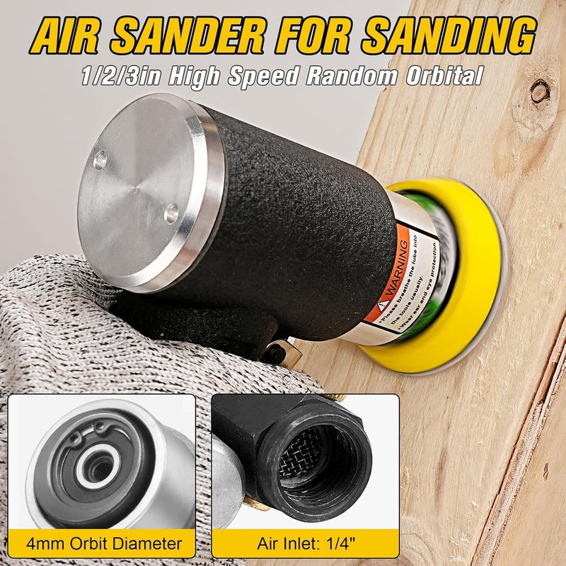 SI FANG 2'' 3'' Mini Orbital Air Sander High Speed Random Orbital Sander Detail Sanders for Auto Body Work, Latest Stable Version - Image 3