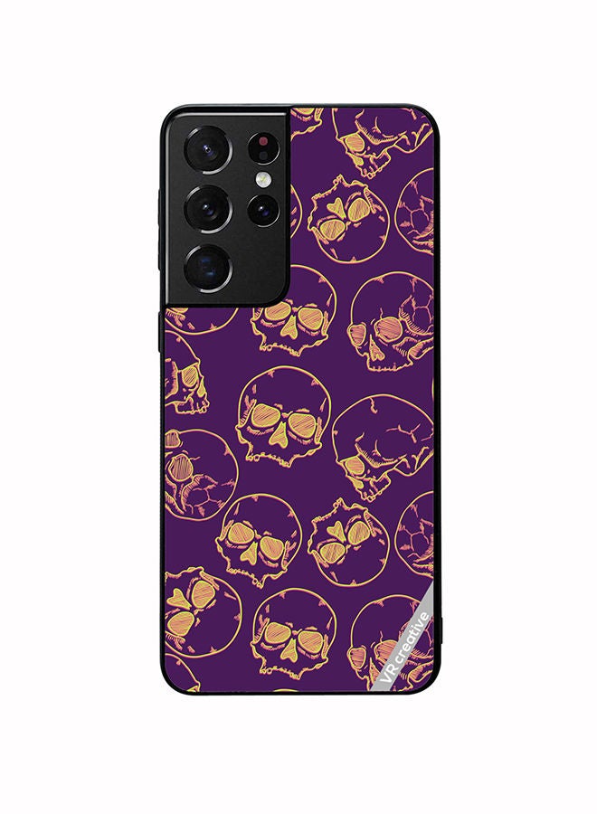 VR CREATIVE Protective Case Cover For Samsung Galaxy S21 Ultra 5G Fluorescent Sketch Skulls Design Multicolour - Image 1