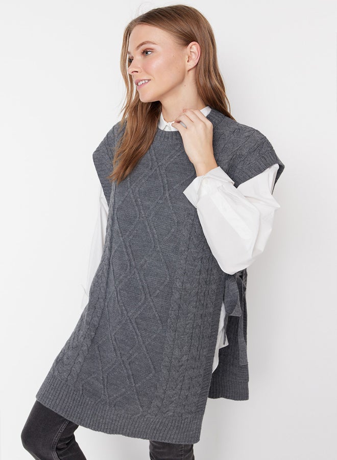 trendyol Anthracite Tie Waist Braided Knitwear Sweater TCTAW22UV0018 - Image 3
