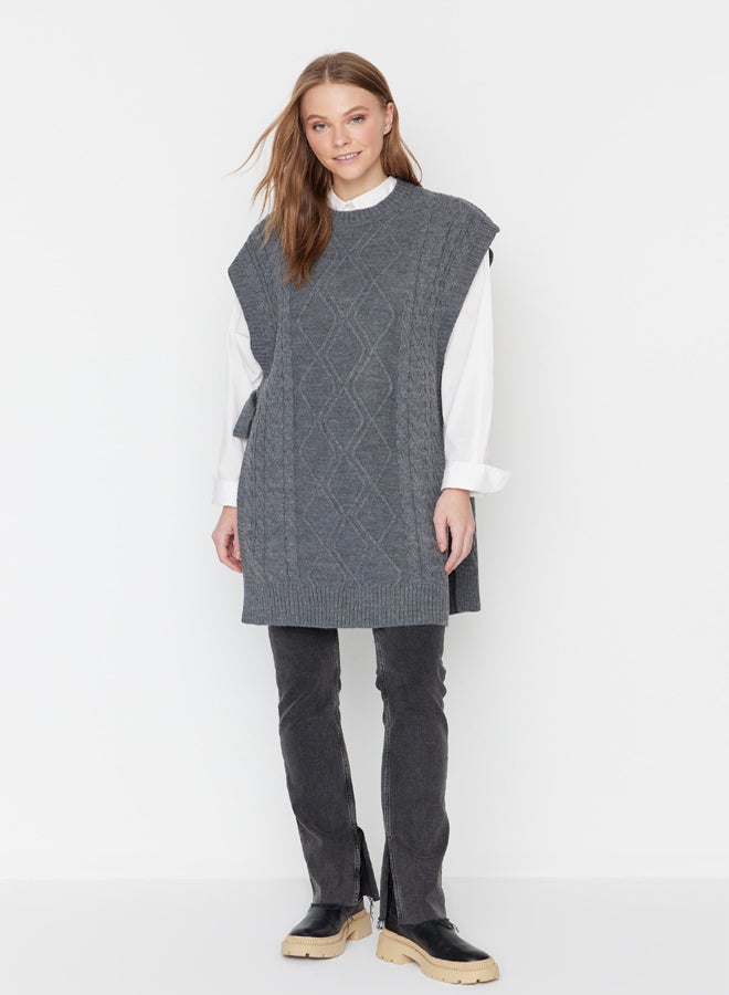 trendyol Anthracite Tie Waist Braided Knitwear Sweater TCTAW22UV0018 - Image 2