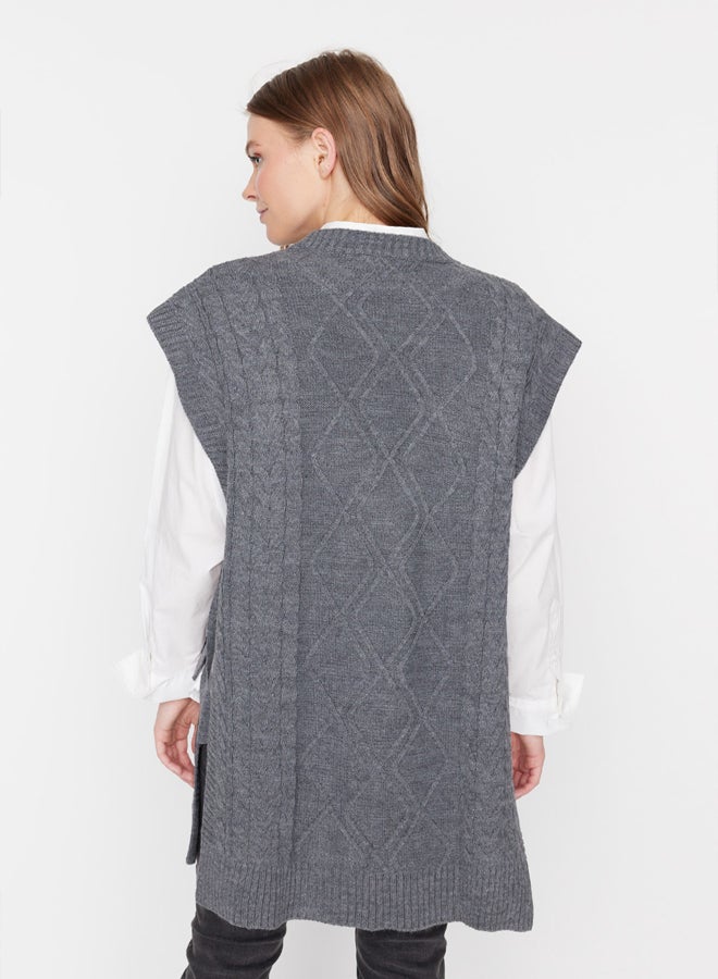 trendyol Anthracite Tie Waist Braided Knitwear Sweater TCTAW22UV0018 - Image 5
