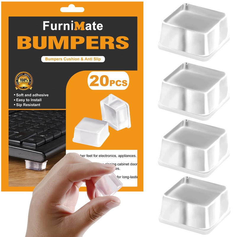 FURNIMATE Rubber Feet for Cutting Board, 20PCS Rubber Bumpers Self Adhesive, Clear Rubber Bumper Pads, Square Adhesive Bumper Pads for Speakers, Laptop, Appliances 0.78" x 0.38" - Image 1