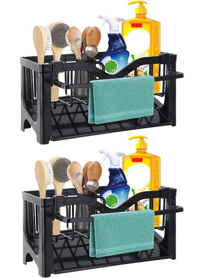 شو وو منظم حوض المطبخ، حامل حوض المطبخ، موزع صابون المطبخ، منظم حوض المطبخ مع صينية تصريف أوتوماتيكية للمطبخ والحمام، يحمل الإسفنجة والمناشف - Image 1