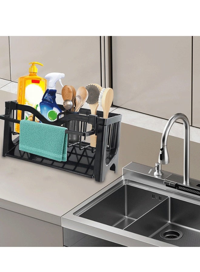 شو وو منظم حوض المطبخ، حامل حوض المطبخ، موزع صابون المطبخ، منظم حوض المطبخ مع صينية تصريف أوتوماتيكية للمطبخ والحمام، يحمل الإسفنجة والمناشف - Image 4