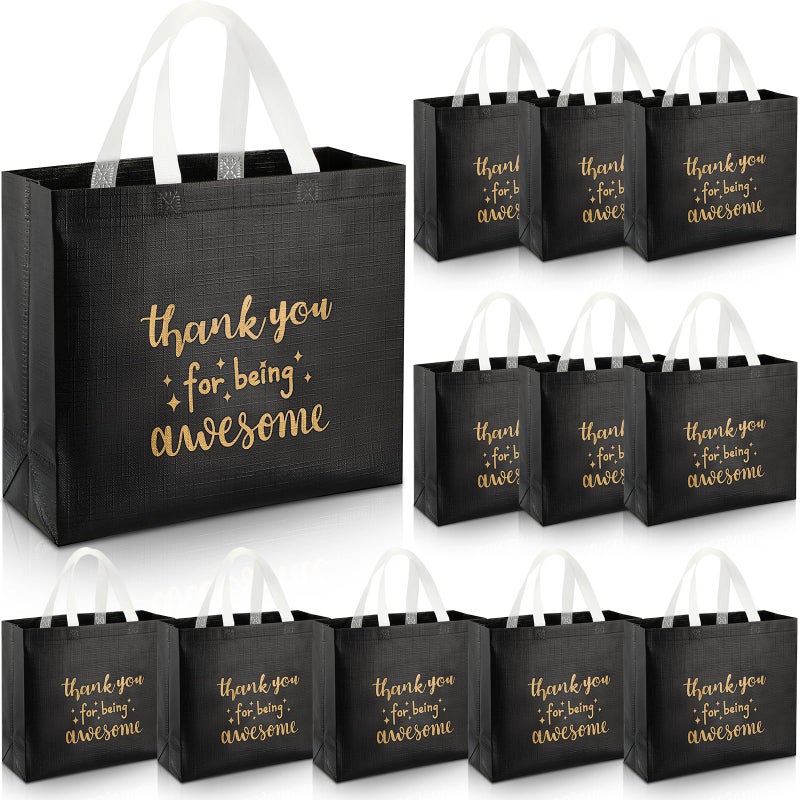Sanwuta 12 Pcs Employee Appreciation Day Gift Bag for Social Worker Bulk with Handles Thank You Coworker Reusable 12.2 x 4.7 x 11 in Thank You for Being Awesome Gift(Black) - Image 1