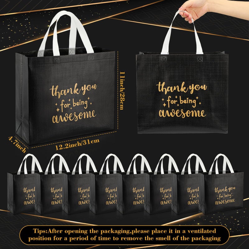 Sanwuta 12 Pcs Employee Appreciation Day Gift Bag for Social Worker Bulk with Handles Thank You Coworker Reusable 12.2 x 4.7 x 11 in Thank You for Being Awesome Gift(Black) - Image 4
