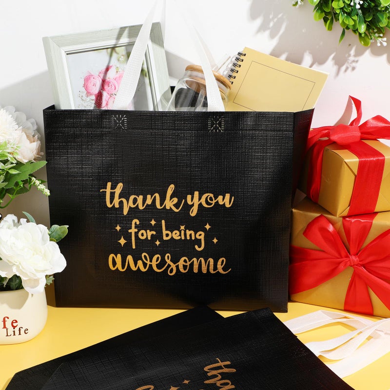 Sanwuta 12 Pcs Employee Appreciation Day Gift Bag for Social Worker Bulk with Handles Thank You Coworker Reusable 12.2 x 4.7 x 11 in Thank You for Being Awesome Gift(Black) - Image 5