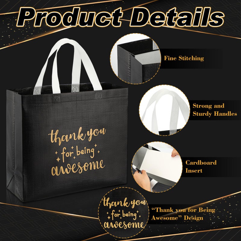 Sanwuta 12 Pcs Employee Appreciation Day Gift Bag for Social Worker Bulk with Handles Thank You Coworker Reusable 12.2 x 4.7 x 11 in Thank You for Being Awesome Gift(Black) - Image 3