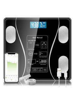 NNEWVANTE Bluetooth Body Fat Monitors Digital Scale for Bathroom Scale Measure Weight and Body Fat BMI Body Composition Analyzer Kitchen Scale (Black)  - Image 1