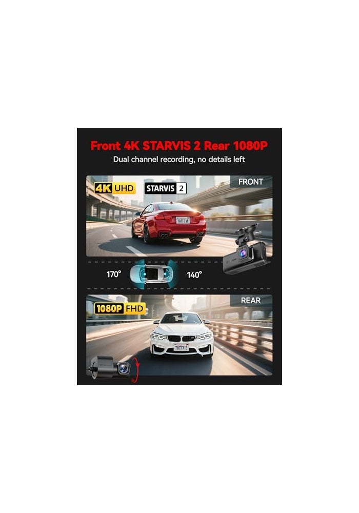 REDTIGER 4K STARVIS 2 Dash Cam Front and Rear 5GHz WiFi 20MBs Download 128GB Card Included Voice Control Dash Camera for Cars with 318 Touch Screen GPS Loop Recording Parking ModeF7N Touch - Image 3