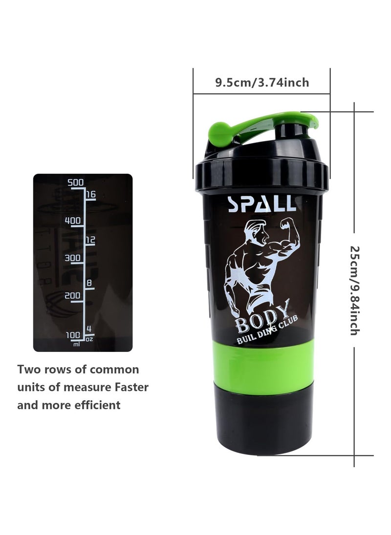 Spall - Protein Shaker Bottle Gym Shaker Cup For Protein Shakes 16oz Shake Botte With Shaker Ball And Storage Compartment Leak Proof BPA Free - Image 1