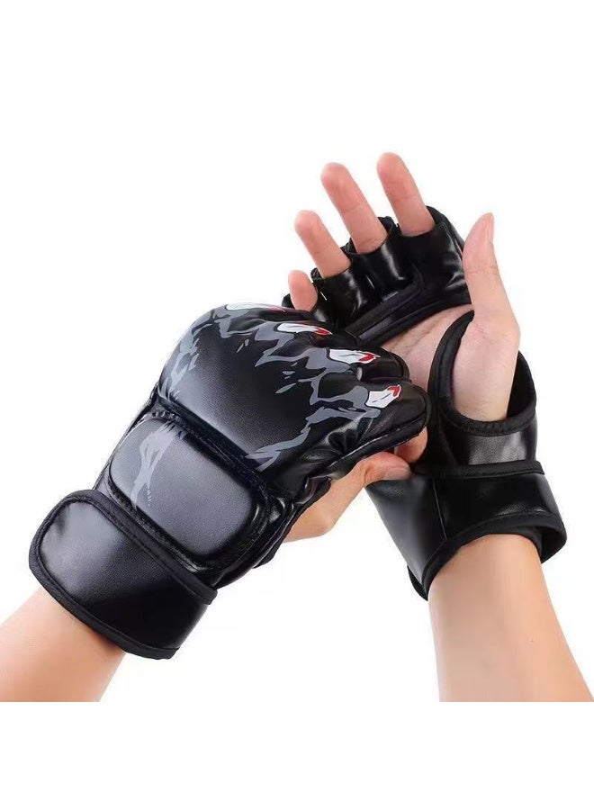 TNGames MMA Half-Finger Boxing Gloves for Adults -Sanda, UFC, Muay Thai, Fighting Training, Sandbag Workout - Professional Hand & Wrist Protection (Black Tiger Claw Design) - Image 1