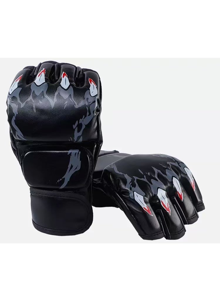 TNGames MMA Half-Finger Boxing Gloves for Adults -Sanda, UFC, Muay Thai, Fighting Training, Sandbag Workout - Professional Hand & Wrist Protection (Black Tiger Claw Design) - Image 2