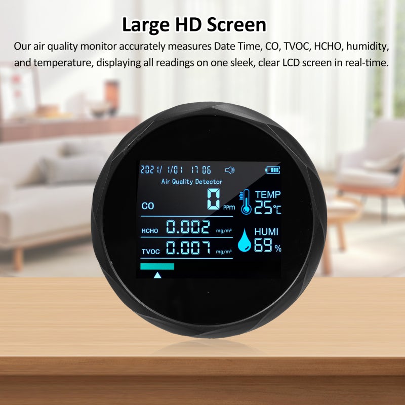 Portable Air Quality Monitor: Black, Professional Grade Accuracy - Multifunctional Detector for Home, Office, Car, Travel, Families With Babies Or Pregnant Women - Image 4