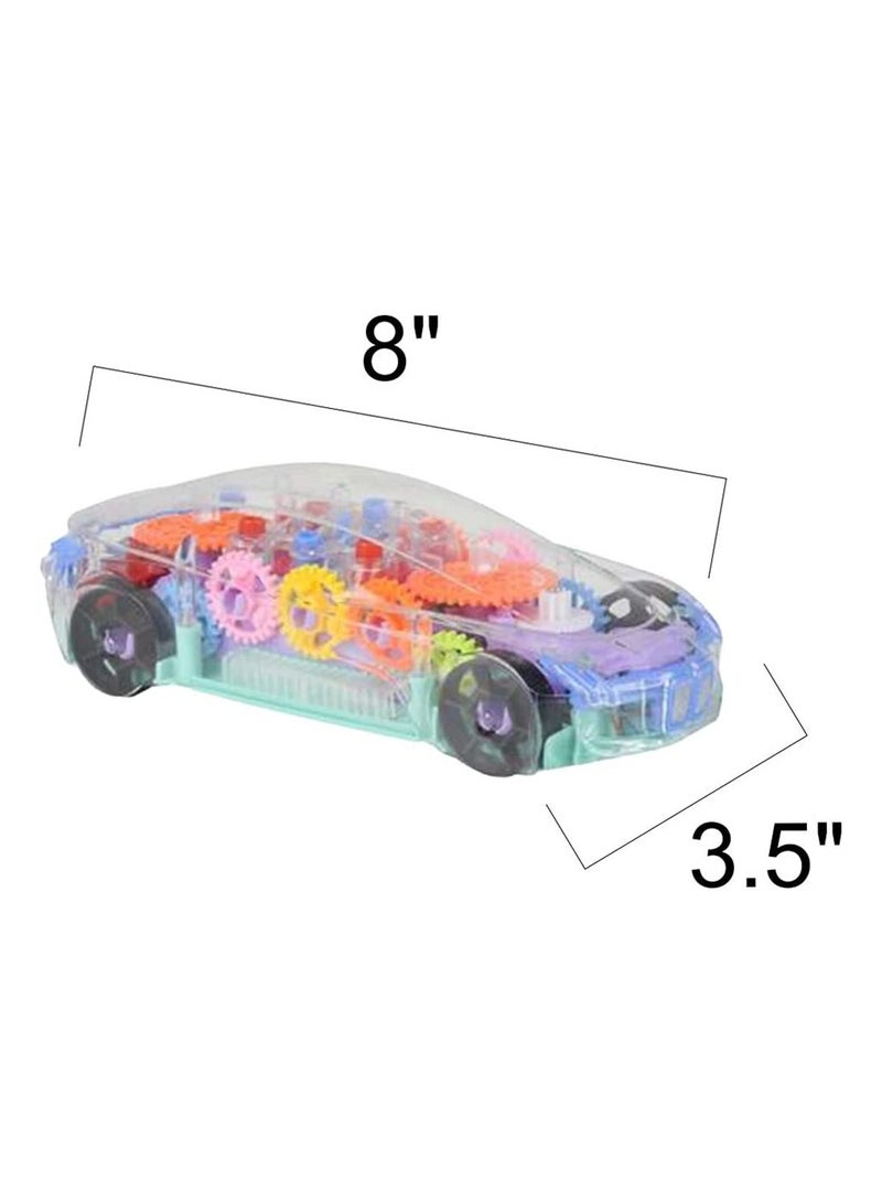 SYOSI Light Up Transparent Car Toy for Kids, Bump and Go Toy Car with Colorful Moving Gears, Music, and LED Effects, Fun Educational Toy for Kids, Great Birthday Gift Idea,1 PCS - Image 3