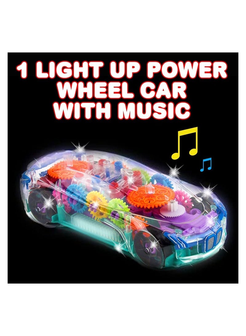 SYOSI Light Up Transparent Car Toy for Kids, Bump and Go Toy Car with Colorful Moving Gears, Music, and LED Effects, Fun Educational Toy for Kids, Great Birthday Gift Idea,1 PCS - Image 2
