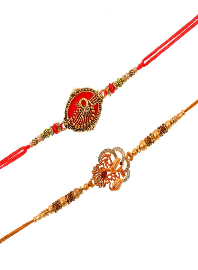 PrideKraft | Designer Peacock Radha Krishna Rakhi Set | Rakhi For Brother Bhai Bhaiya Bro | 1 Roli Rice Pack | 1 Greeting Card, Multi - Image 1