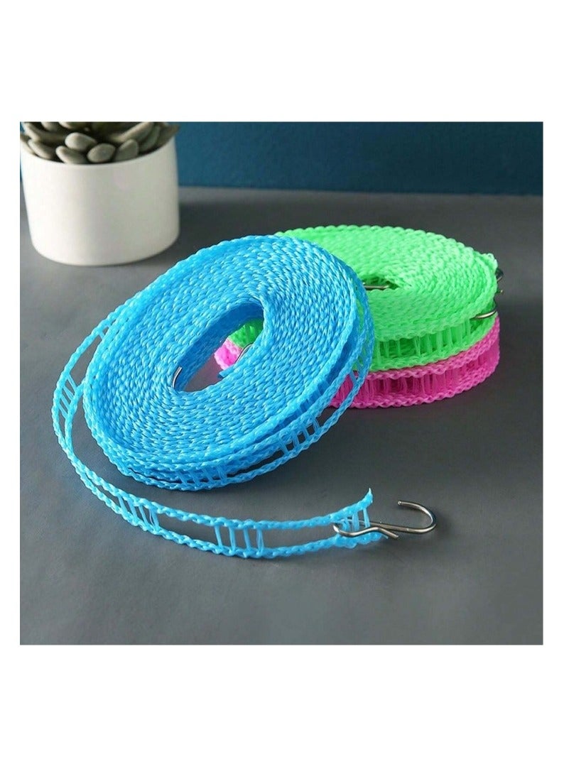 5 Meters Windproof Anti-Slip Clothes Washing Line Drying Nylon Rope with Hooks, Pack of 1, Blue Color - Image 2