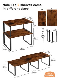 HomarKet Cabinet Organizer Shelf Set of 2 Kitchen Counter Shelves Kitchen Storage Spice Rack Stackable Expandable Metal and Engineered Wood Brown and Black  - Image 3