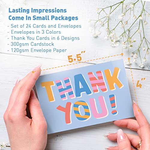 Sweetzer & Orange S&O Fun Thank You Cards with Envelopes - Blank decor sheets for Handwritten Messages, Appreciation Cards with Envelopes, Set of 24 Gratitude Notes for Teachers with Colorful Cover - Image 4