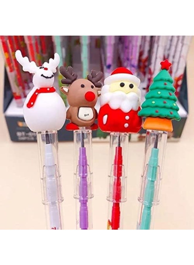 R Creatives 4Pcs Christmas Stacking Pencils Set - Multi-Point Lead Pencils with Santa, Snowman, & Reindeer Toppers - Kids Classroom Prizes - Image 1