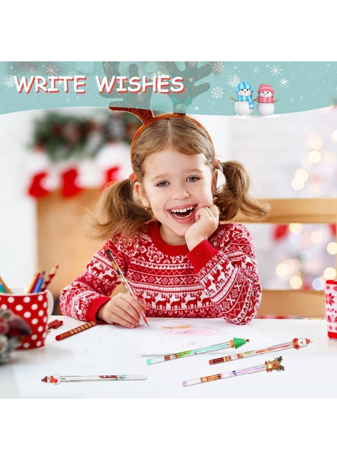 R Creatives 4Pcs Christmas Stacking Pencils Set - Multi-Point Lead Pencils with Santa, Snowman, & Reindeer Toppers - Kids Classroom Prizes - Image 3