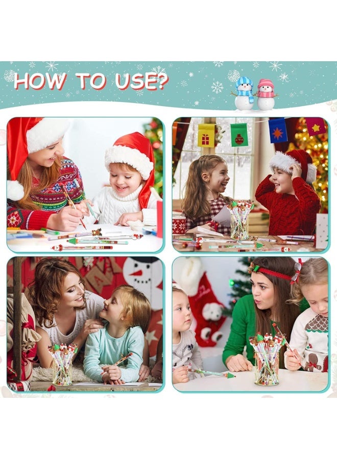 R Creatives 4Pcs Christmas Stacking Pencils Set - Multi-Point Lead Pencils with Santa, Snowman, & Reindeer Toppers - Kids Classroom Prizes - Image 4