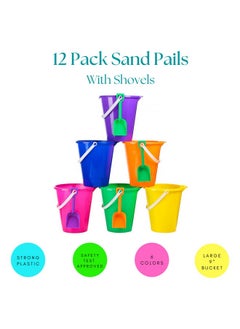 9 Large Sand Bucket With Shovel [12 Pack Bulk] Beach Buckets Beach Toys For Kids & Toddlers Party Favors Holders - pzsku/ZF6C1738874246148FCC3Z/45/_/1720608861/75139f1c-94a9-495d-a65b-0c31cddaa298