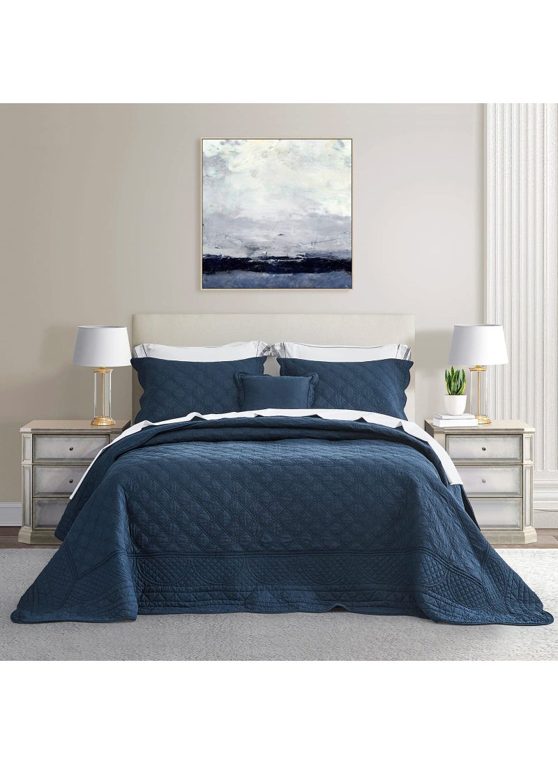 CHIXIN CHIXIN Oversized Cotton Bedspread King Size  Real Stitching  Luxury Quilted Bedding Cover for All Season Reversible Ultra Soft Lightweight 3 Piece Navy 