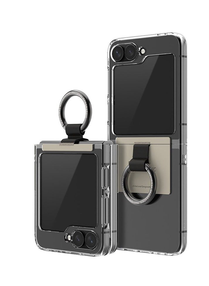 National Geographic Crystal Slim Fit Case V2 with Ring Strap for Galaxy Z Flip 6 – Black & Beige Protective Cover - Image 2