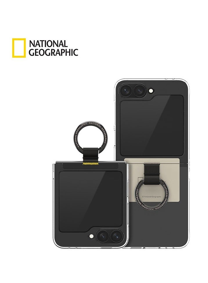 National Geographic Crystal Slim Fit Case V2 with Ring Strap for Galaxy Z Flip 6 – Black & Beige Protective Cover - Image 3
