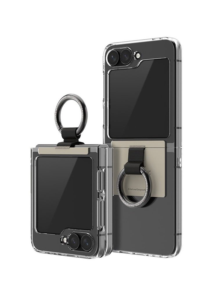 National Geographic Crystal Slim Fit Case V2 with Ring Strap for Galaxy Z Flip 6 – Black & Beige Protective Cover - Image 4