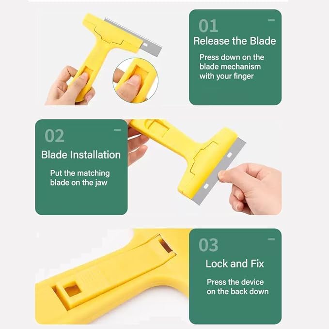 MVM Enterprise Household Tools Scrapper with Handle tool remove silicone paint stain Floor Double Headed Screwdriver Handle Scraper Art Knife Replacement Blade Wall Putty Beauty Grout Tool Marble Cosmetic Clean - Image 4