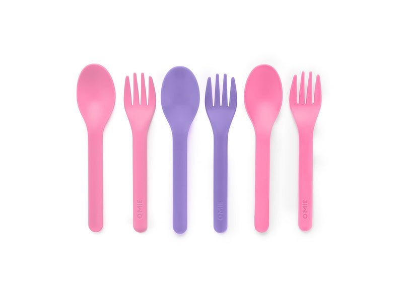 Omie OmieBox Utensil Refill Pack for OmiePod - Matches Bubble Pink or Lilac Purple OmieBox Utensil Set with Case - Reusable, Travel, Lunch Boxes - 6 pieces total (3 spoons + 3 forks) PODS NOT INCLUDED - Image 1