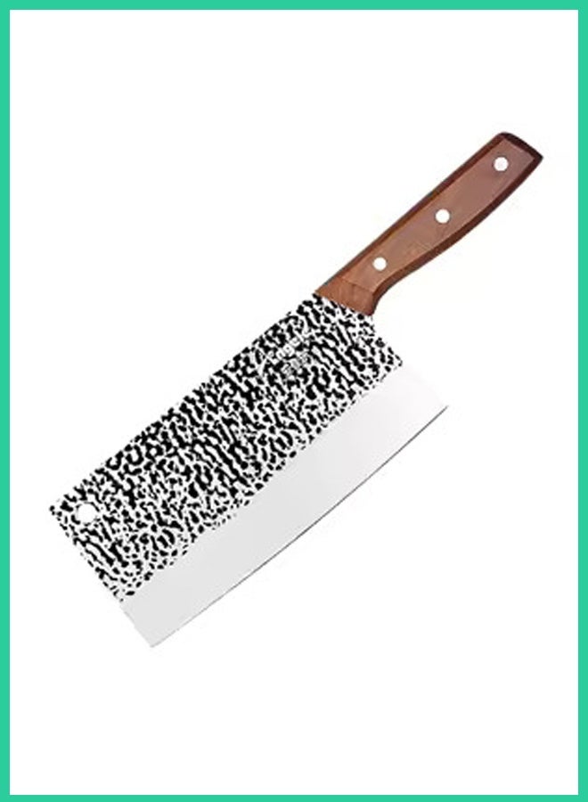 Premium Meat Cleaver Knife Stainless Steel Blade with Hammered Finish & Wooden Handle – Heavy Duty Butcher Knife for Cutting Meat and Vegetables | Durable, Sharp, Kitchen Chef Tool UAE  - Image 2