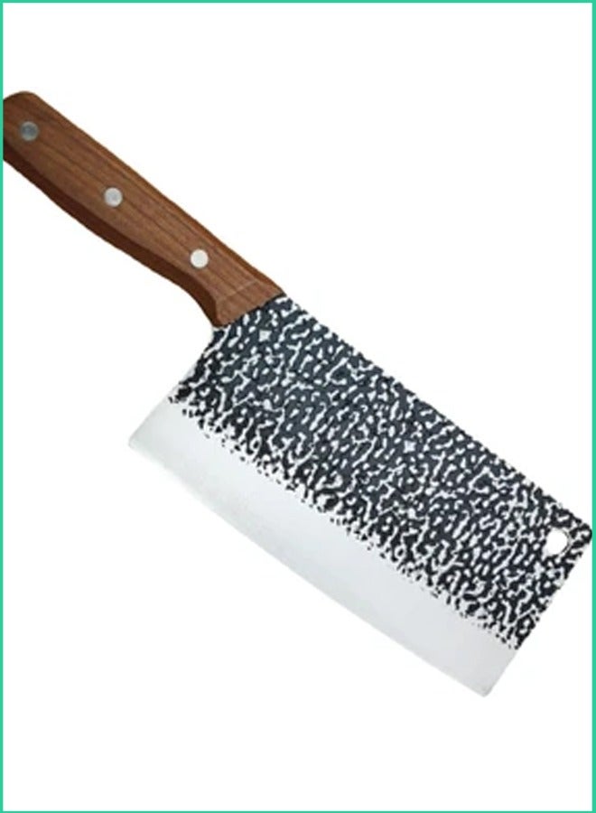 Premium Meat Cleaver Knife Stainless Steel Blade with Hammered Finish & Wooden Handle – Heavy Duty Butcher Knife for Cutting Meat and Vegetables | Durable, Sharp, Kitchen Chef Tool UAE  - Image 3