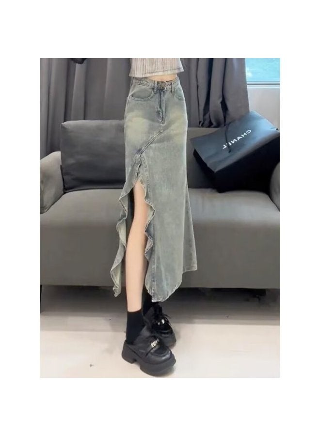 Plus Size American High Street Irregular Fishtail Skirt Women's Summer New High Waist Slimming Old Color A- Line Long Skirt