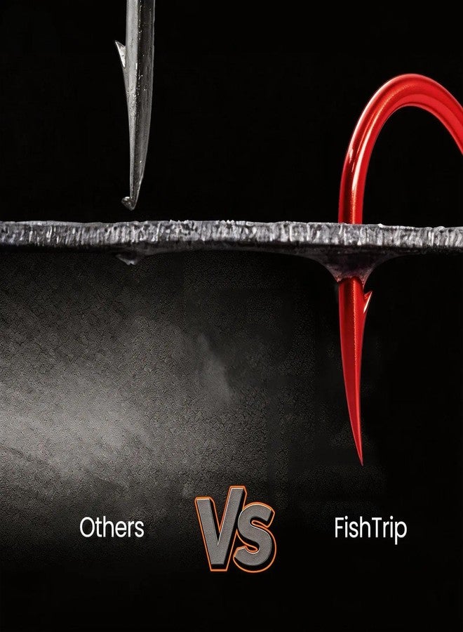 FishTrip Octopus Hooks Fishing Saltwater - 100pcs Offset Beak Fish Hooks/Closed Eye/Barded/Red for Fishing Rigs Bass Catfish - Image 4