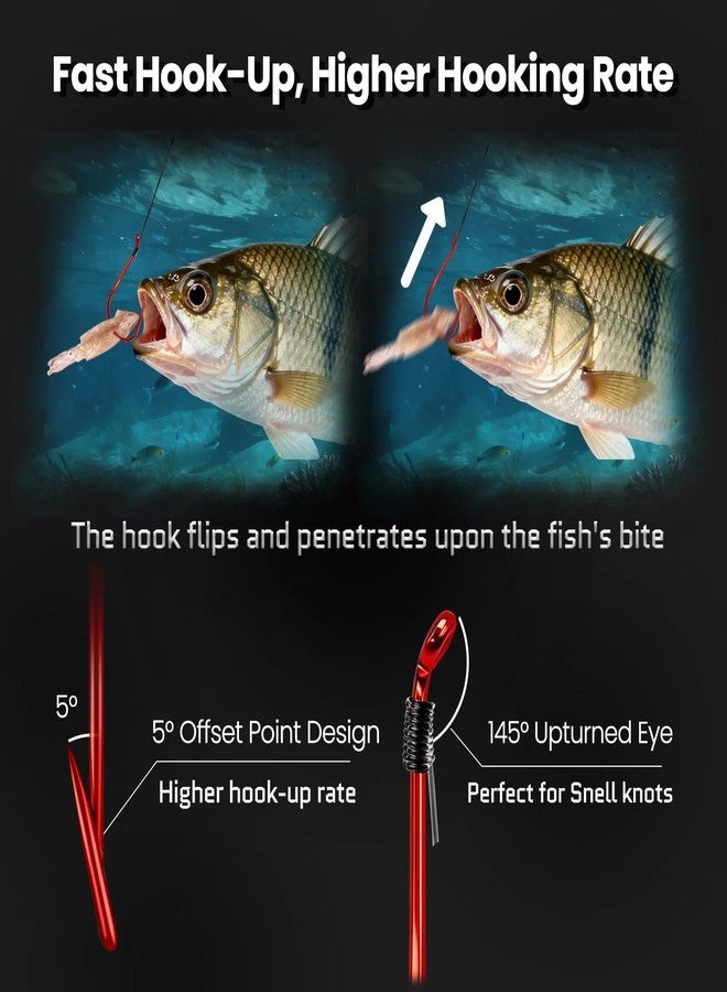 FishTrip Octopus Hooks Fishing Saltwater - 100pcs Offset Beak Fish Hooks/Closed Eye/Barded/Red for Fishing Rigs Bass Catfish - Image 2