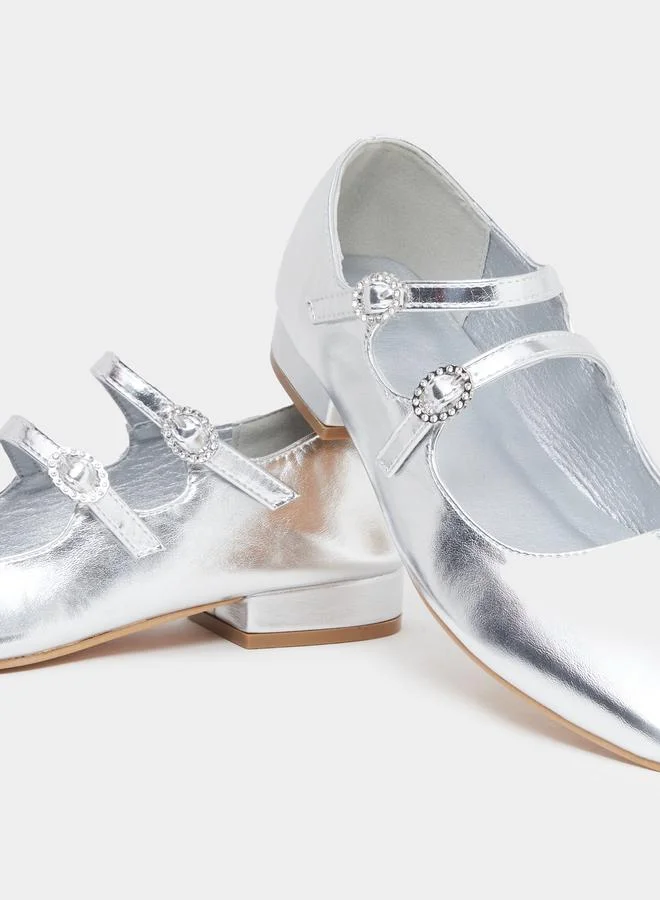 Styli Styli Metallic Double Buckle Shoes
