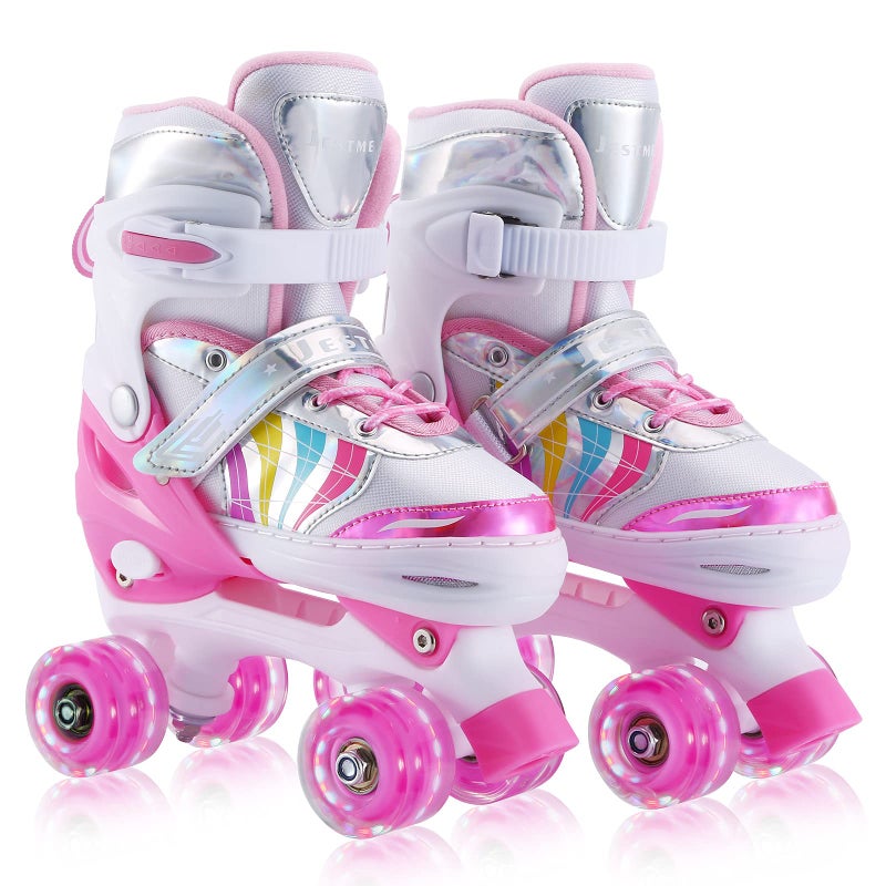 Kids Roller Skates Adjustable for Girls Boys Toddlers Youth Pink 4 Size Adjustable Light Up Roller Skates for Size 11J todders to Size 7 Youth Women