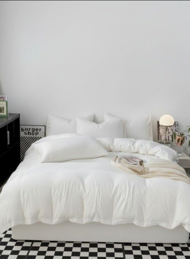 لونا هوم طقم سرير مكون من 6 قطع بحجم كينج، غطاء لحاف 220x240 سم، شرشف سرير مطاطي 200x200 سم، 4 أغطية وسائد، مصنوع من القطن الأبيض القابل للغسل. - Image 1