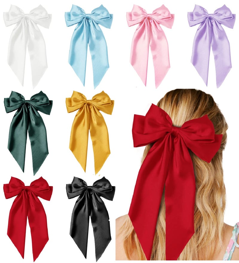 Tobeffect Hair Bows for Women Girls 8 PCS Hair Ribbon Bow Hair Clips with Long Tails Vintage Hair Accessories for Women - Image 1