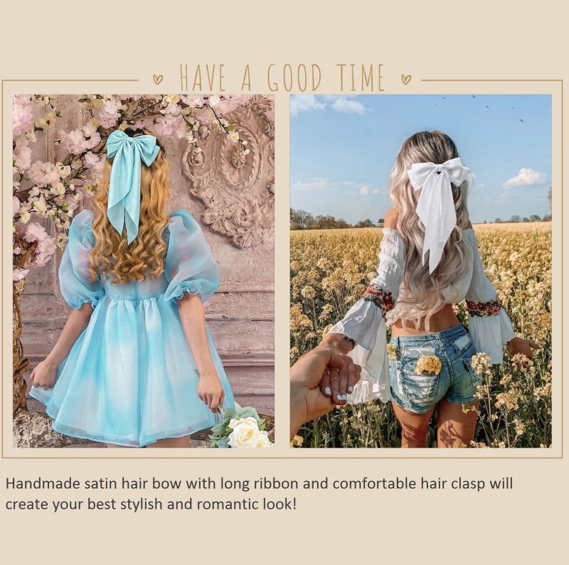 Tobeffect Hair Bows for Women Girls 8 PCS Hair Ribbon Bow Hair Clips with Long Tails Vintage Hair Accessories for Women - Image 5