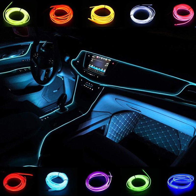 ABALDI El Wire Neon Light - 3m Flexible LED Car Interior Decoration (Ice Blue) - Image 1