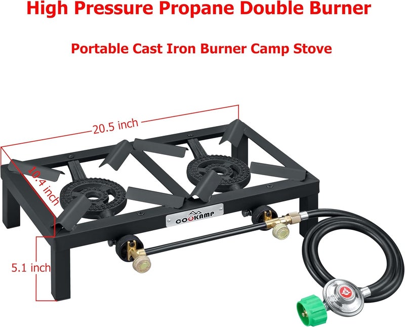 COOKAMP Propane Double Burner Angle Iron Camp Stove with CSA Listed Regulator and 4ft Hose (SA2200) - Image 3